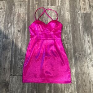 Hot pink satin dress